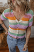 'Davina' Striped Button Down Knit Top - Celes Fashion